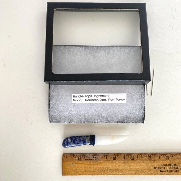 Decorative Handcarved Dagger Lapis Lazuli Handle Opal Blade Semi Precious Stones - Picture 5 of 7